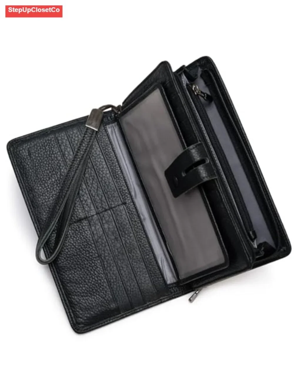 Genuine Leather RFID Blocking Wristlet Wallet Organizer with Removable
